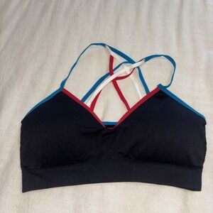 Flirtitude Black Sports Bra Multicolored Strap Pad Inserts Activewear Size L